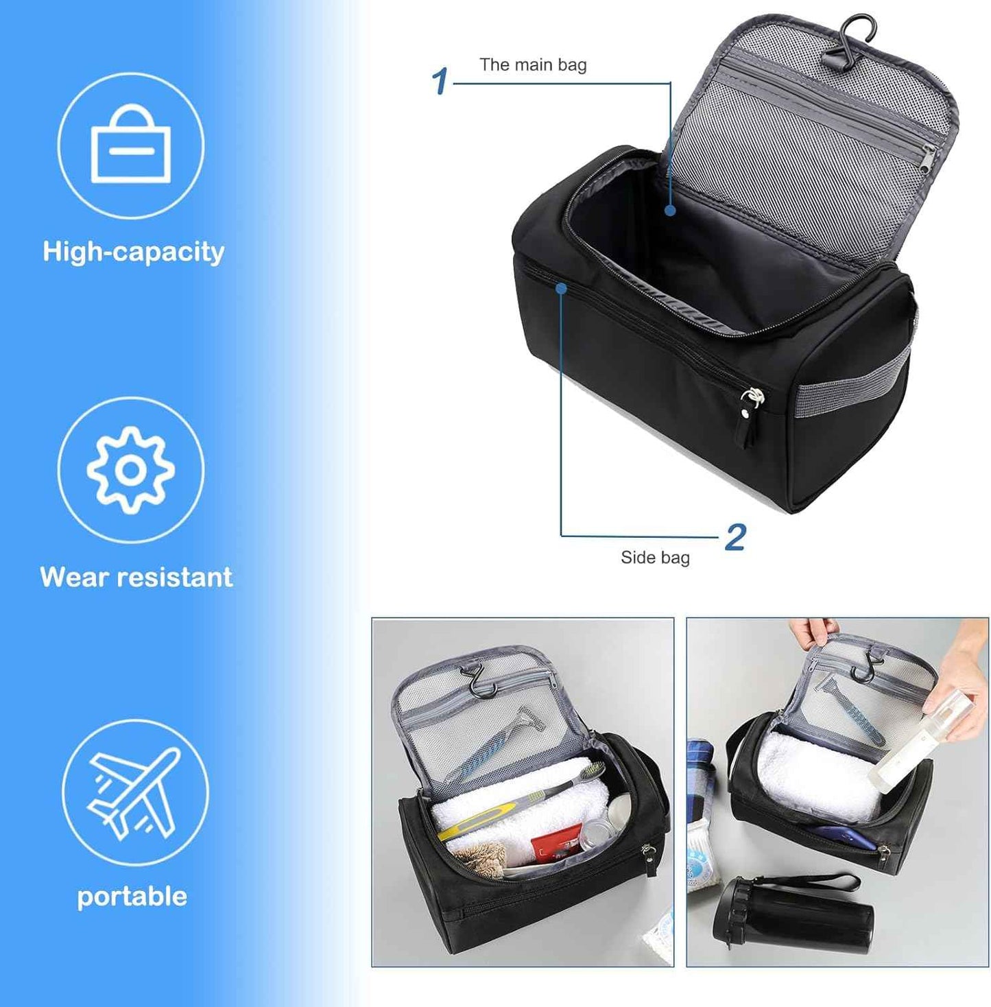 Tumecos Toiletry Dopp Kit Travel Electronics Organizer Shaving Accessories Bag