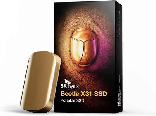 SK hynix Beetle X31 512GB Portable SSD with DRAM, up to 1050MB/s, USB 3.2 Gen2, External Hard Drive Compatible with PC, Mac, Laptop, PS5 (Champagne Gold)