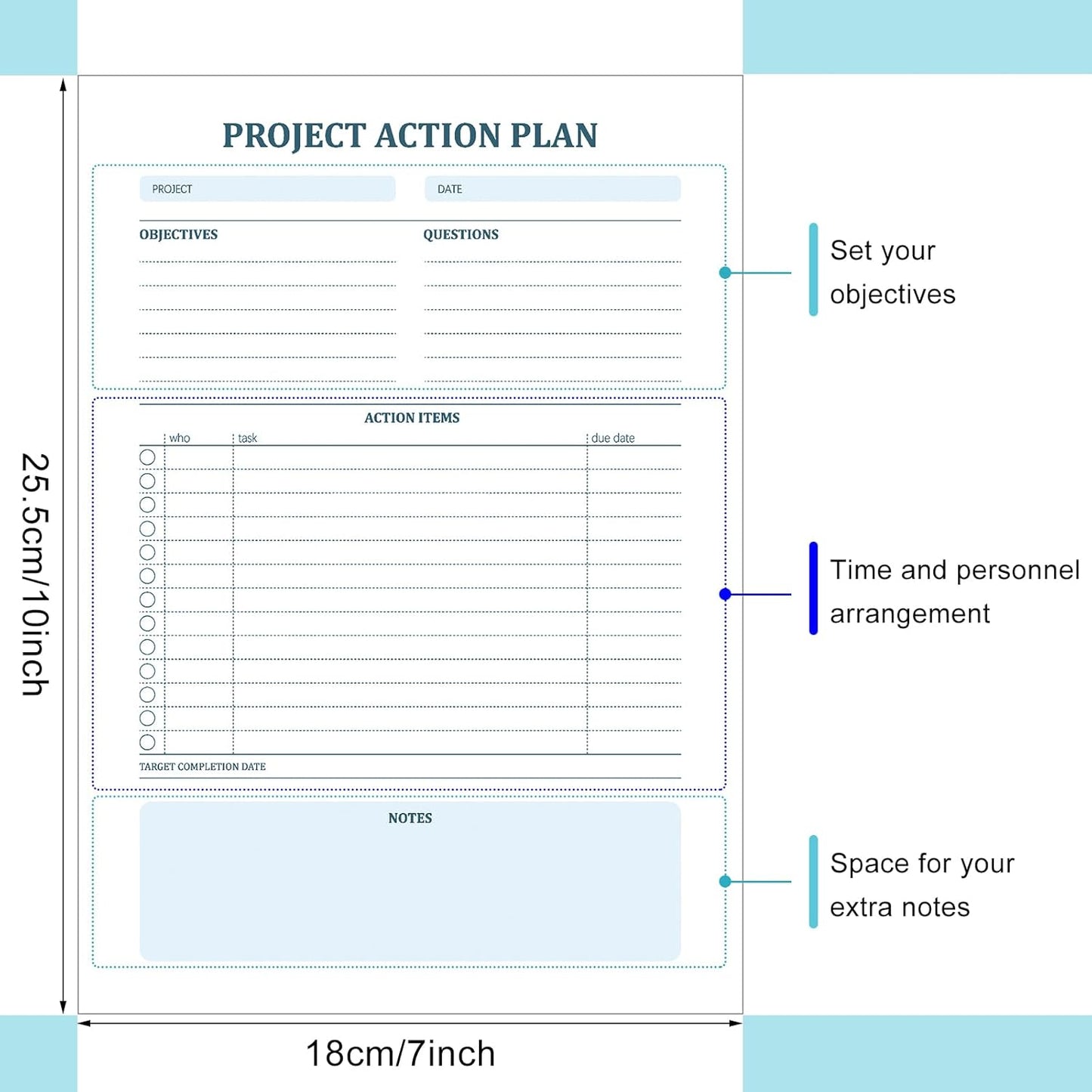 Maitys 200 Sheets 4 Pads Project Action Planner Notepad Project Management with Checklist Planning Pad 7 x 10 Inches Action Items Task Notepad Business Planner for Productivity, 50 Sheets/Pad