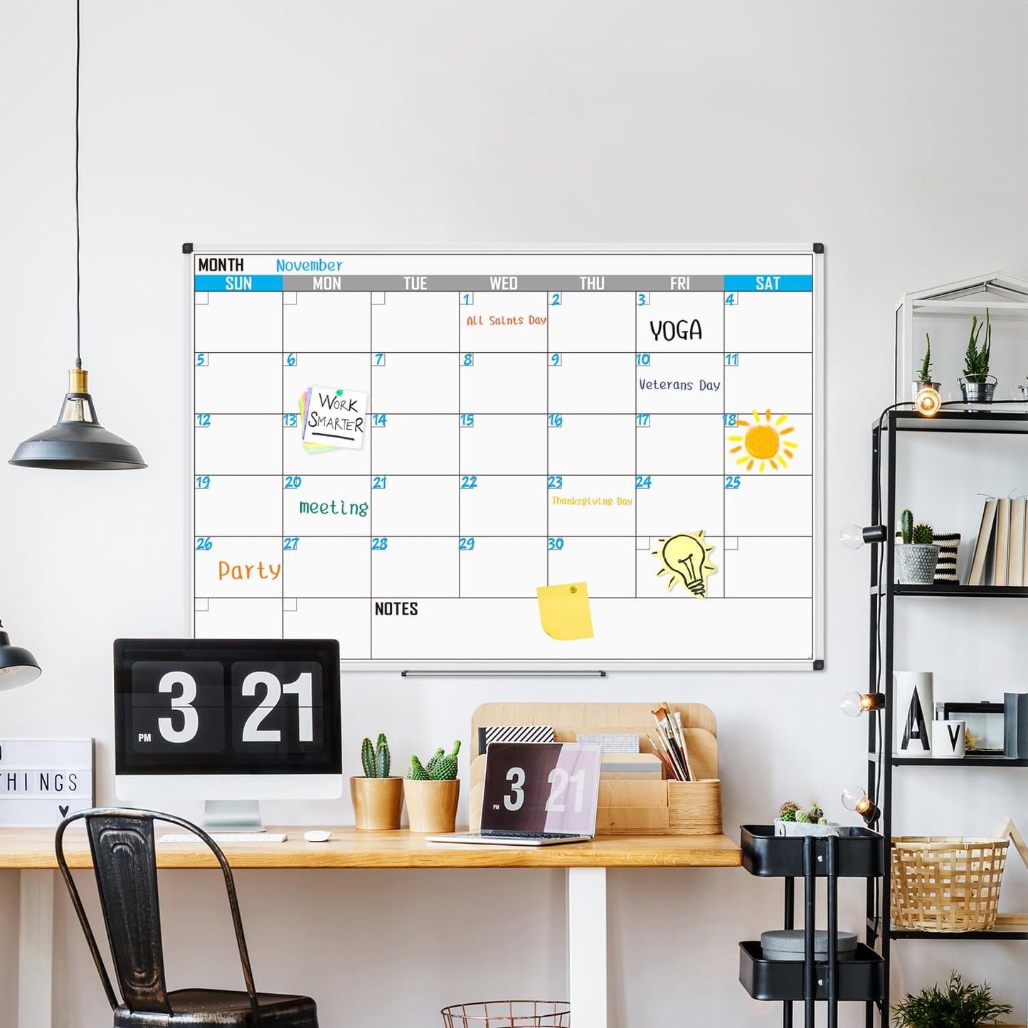 XBoard Magnetic Calendar Whiteboard 60" x 40" - Monthly Calendar Dry Erase Board, White Board + Colorful Calendar Board, Silver Aluminium Framed Monthly Planning Board - Lumora Desk