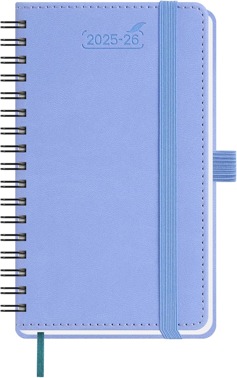 BEZEND Pocket Planner 2025-2026 Weekly and Monthly, 3.5" x 6" Academic Planner (Jul 25-Dec 26) 18-Month Mid-Year Calendar Book, Storage Pocket, Pen Holder, PU Leather Softcover, Spiral - Cornflower