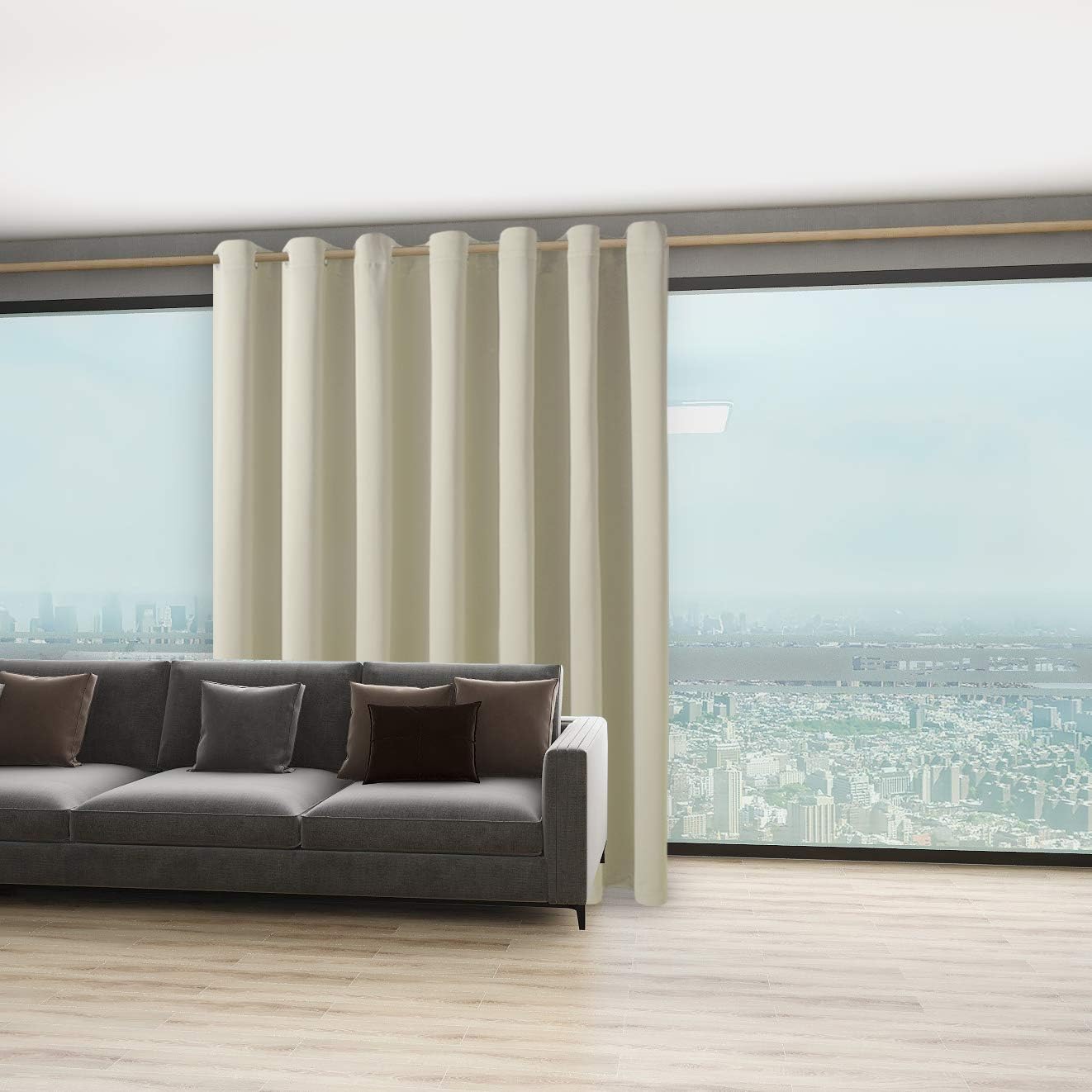 BONZER Room Divider Blackout Curtain Wide Room Darkening Total Privacy Wall Noise Reducing for Bedroom, 84L x 108W Inch (7L x 9W ft), 1 Panel, Cream