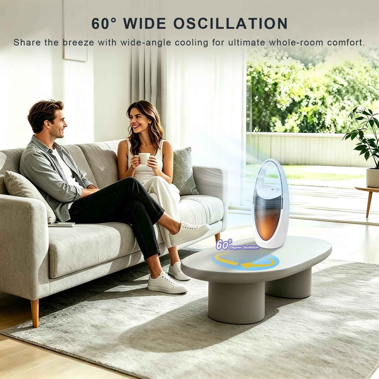 Bladeless Desk Fan with Misting, Rechargeable Quiet Personal Fan, Portable Table Fan with Night Light, 9H Timer 60° Oscillation Cooling Fan for Bedroom Office Home - Space Capsule Design (white)