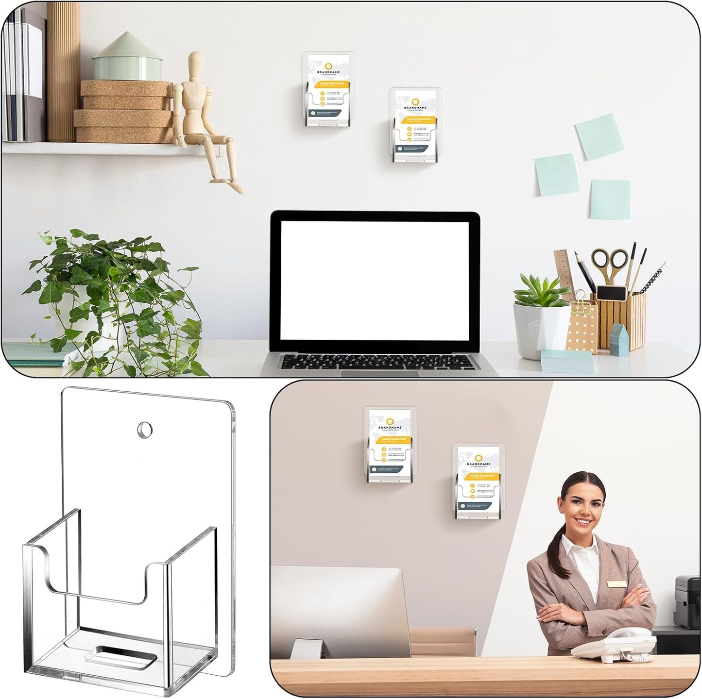 Chunful 3 Pcs Wall Mount Business Card Holder 3.75 x 2.75 x 1.25 Inch Vertical Clear Acrylic Card Display Rack Single Pocket Organizer Pre Drilled Plastic Display Stand for Home Office(Classic Style)