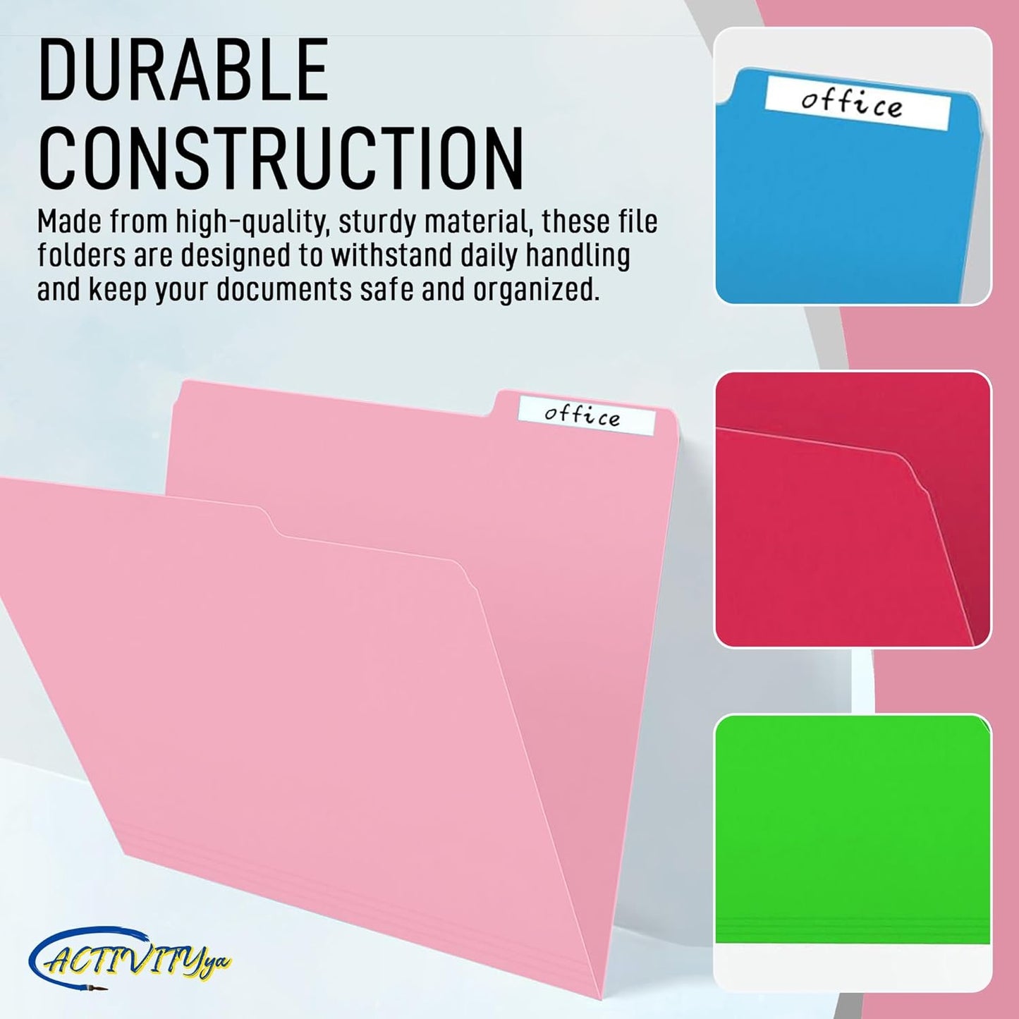 Pink File Folders, 1/3-Cut Tabs, Letter Size, 12-Pack – Durable Office Filing Folders for Documents, Papers, and Organization
