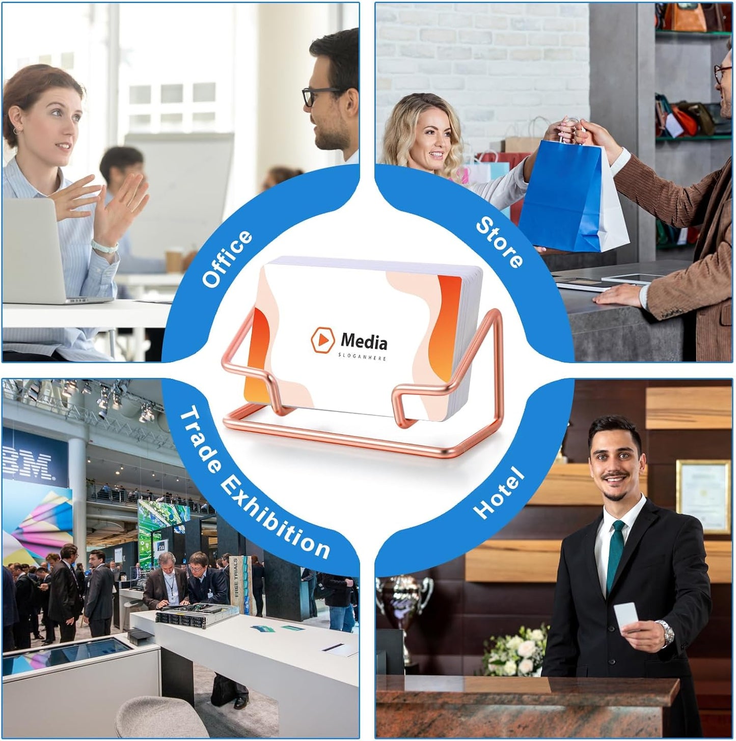 Landhoow 2 Pcs Business Card Holder for Desk, Cute Metal Card Organizers Display Stand Postcard Holder Rack for Desktop Working Office Home Daily Use (Rose Gold)