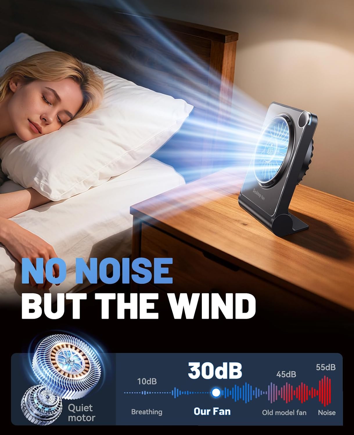 Small Desk Fan, Quiet Portable Table Fan with 100 Speeds, 12 Hrs Cooling, Strong Airflow, Digital Display, 180° Adjustable, Rechargeable Desktop Fan for Bedroom Office Cruise Travel, Black