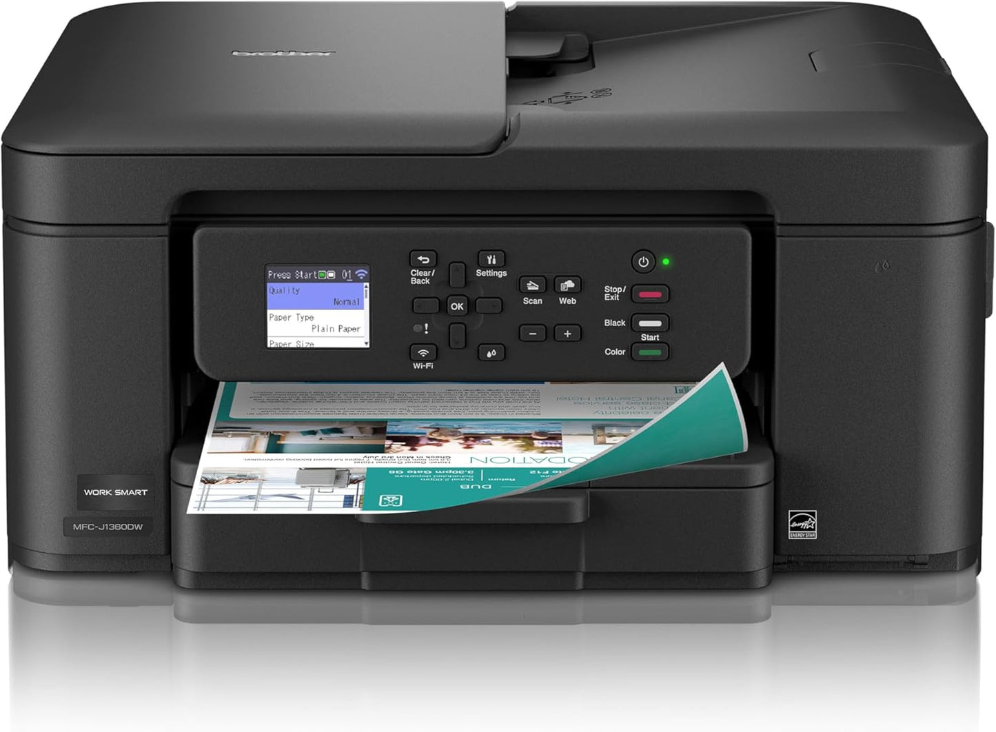 Brother Work Smart 1360 Wireless Color Inkjet All-in-One Printer with Automatic Duplex Printing and 1.8” Color Display | Includes Refresh Subscription Trial(1) (MFC-J1360DW) (Uses LC501 Series Inks) - Lumora Desk