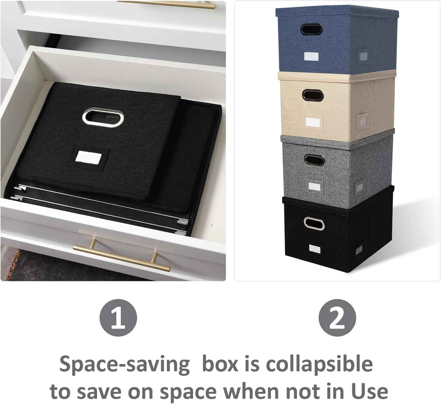 File Organizer Collapsible Storage Box for Office File Box with Lids Document Organizer for Office and Home Easy Slide Durable Hanging File Box (Black)