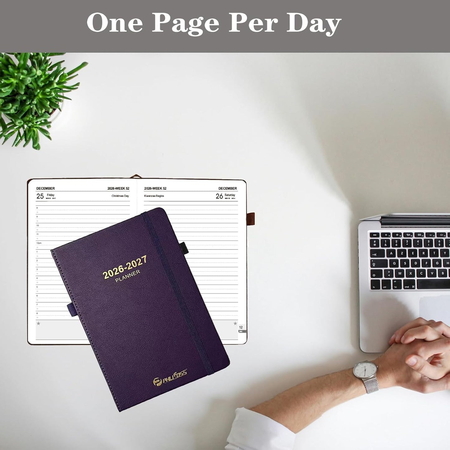 Daily Planner 2026-2027, One Page Per Day, Academic Calendar (July 2026 - June 2027), Appointment Book with Time Slots and Monthly Tabs, 5.7" x 8.25", Pocket, Leather Cove (Black)