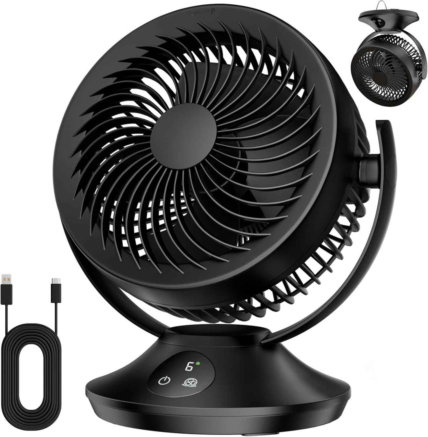 12000mAh Rechargeable Desk Fan, Portable Air Circulator - 6 Speeds, Timing, 360 Tilt, 90 Oscillating, Small Quiet Cooling for Bedroom, Home Office, Outdoor, Battery Operated