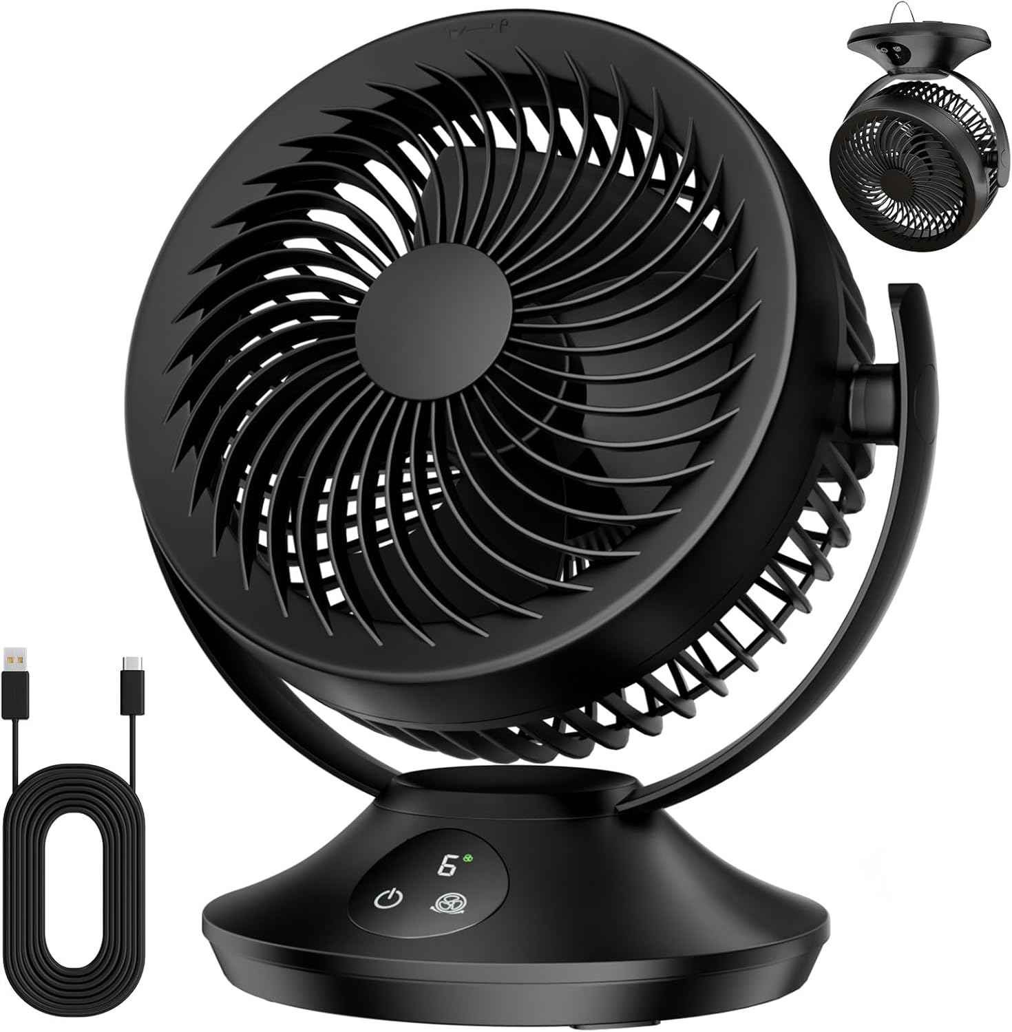12000mAh Rechargeable Desk Fan, Portable Air Circulator - 6 Speeds, Timing, 360 Tilt, 90 Oscillating, Small Quiet Cooling for Bedroom, Home Office, Outdoor, Battery Operated