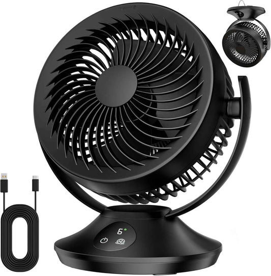 12000mAh Rechargeable Desk Fan, Portable Air Circulator - 6 Speeds, Timing, 360 Tilt, 90 Oscillating, Small Quiet Cooling for Bedroom, Home Office, Outdoor, Battery Operated