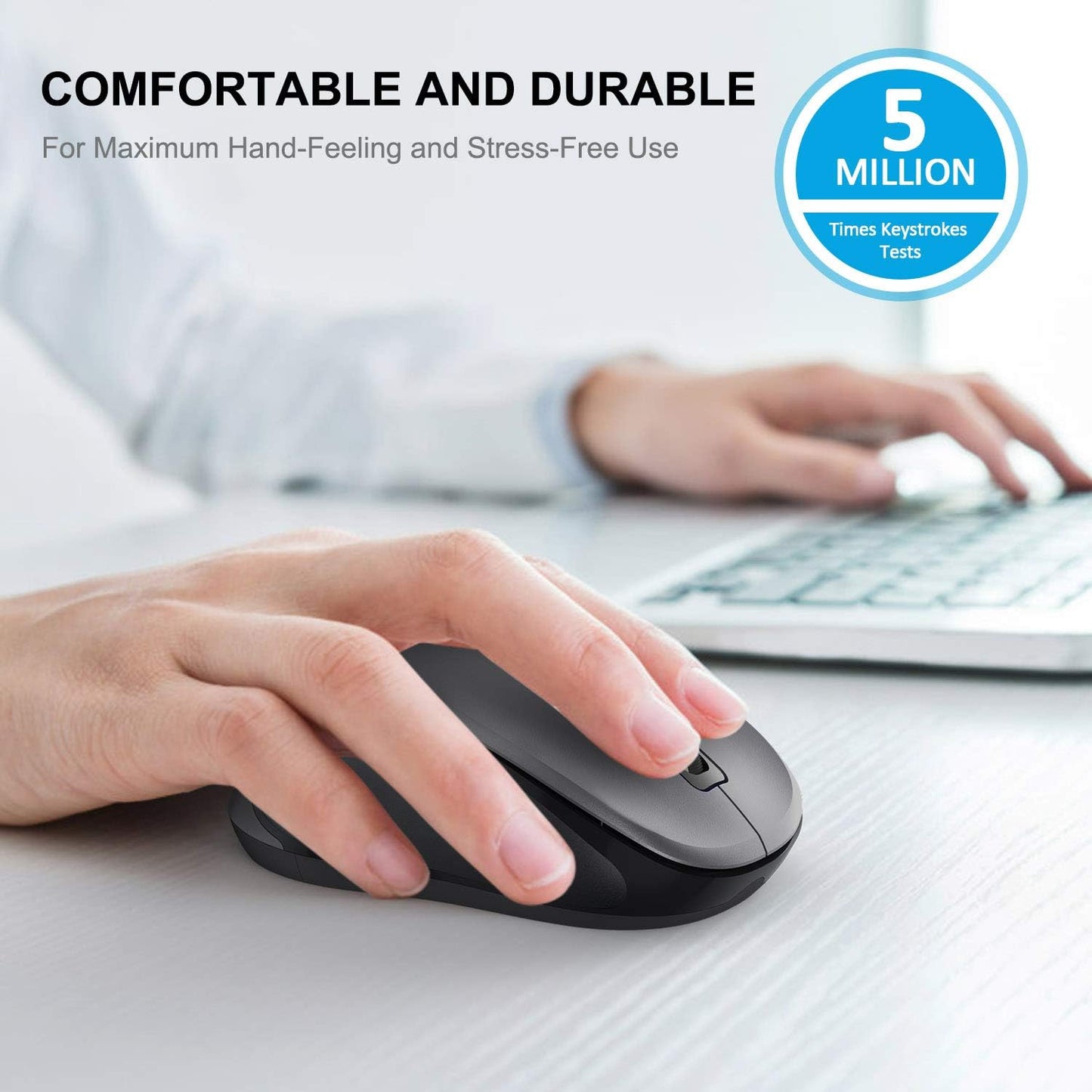 WisFox 2.4G Wireless Mouse for Laptop, Ergonomic Computer Mouse with USB Receiver and Type-C Adapter, 3 Adjustable Levels DPI, 6 Button Cordless Wireless Mice (Grey, 1 Pack)
