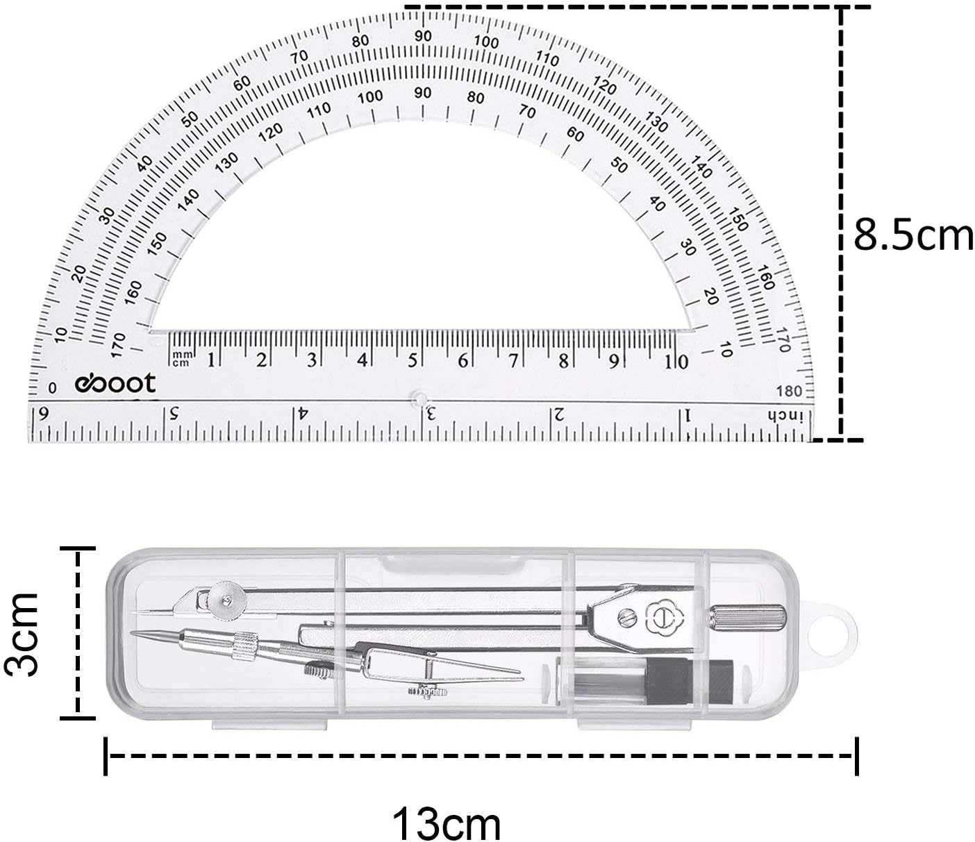 Drawing Compass and 6 Inch Protractor, Student Geometry Math Set