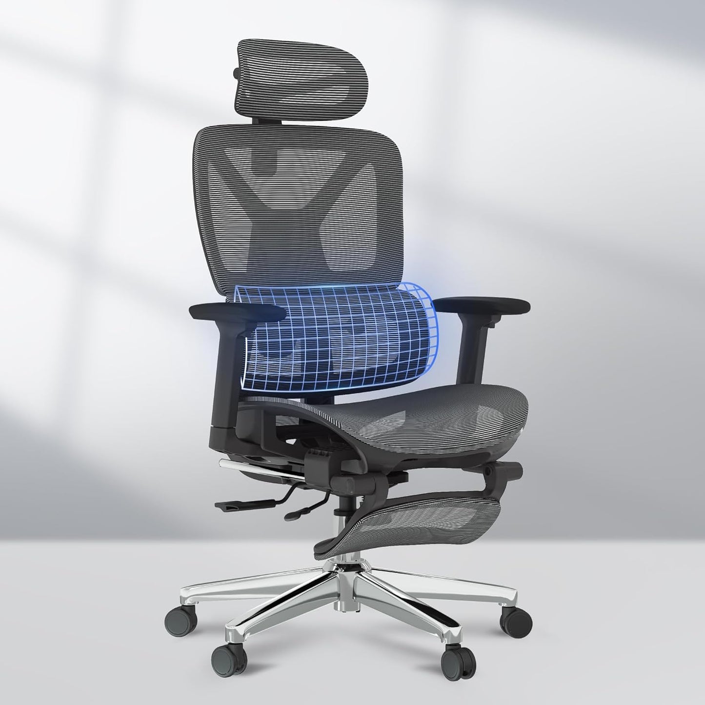 FLEXISPOT ErgoX Premium Ergonomic Office Chair with Footrest- Adjustable 3D Armrests, Dynamic Lumbar Support, Recline & Tilt Function, Mesh Seat, for Home & Office Use,Dark Grey