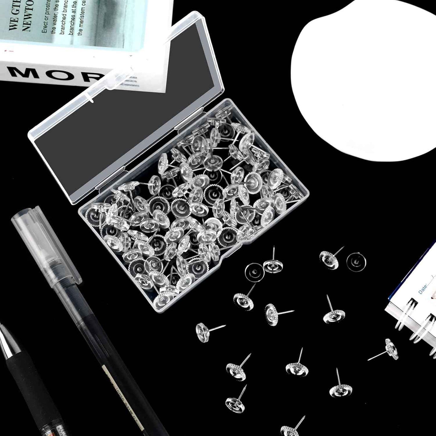 Clear Thumb Tacks for Wall Hangings Plastic Clear Push Pins 150 Count for Cork Board Flat Head Thumb Tacks for Bulletin Board Posters Photos Postcards Maps Office Home Decorative(150), XBH