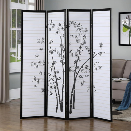 NicBex Room Divider 4 Panel Room Dividers with Oriental Style Partition Room Dividers and Folding Privacy Screens Wall Divider for Home, Office, Room Separation,72" W x 1" D x 71" H, Black - Lumora Desk