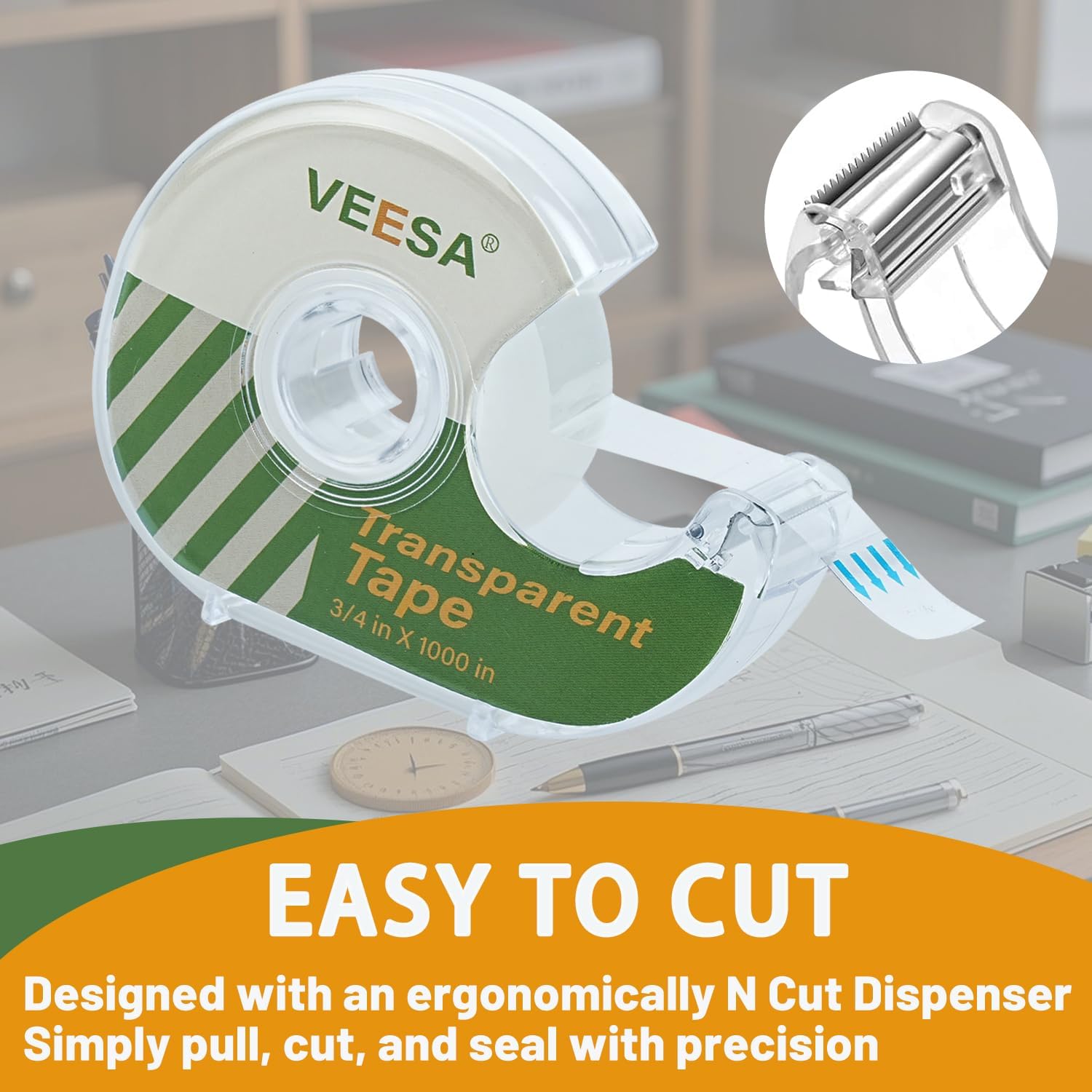 VEESA Transparent Tape with Dispenser, 3/4 x 1000 Inches, 12 Rolls Clear Tapes for Craft Jobs, Home & School Supplies - Lumora Desk