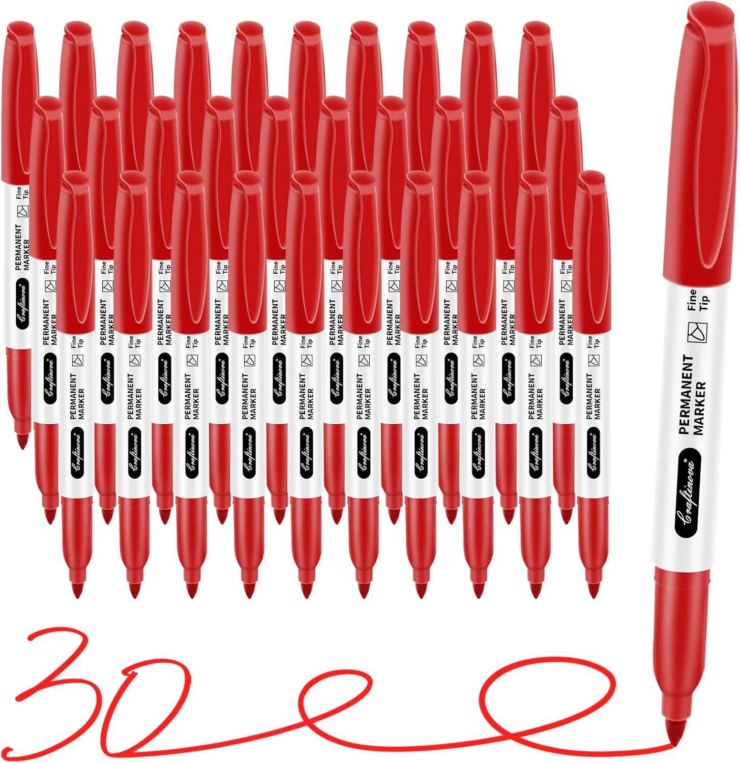 Red Permanent Marker Bulk, Fine Point Markers work on Plastic Metal Wood etc., Waterproof, Quick Drying, Fade Resistant, No smear, Perfect for Classroom, Home, Office, 30 Count