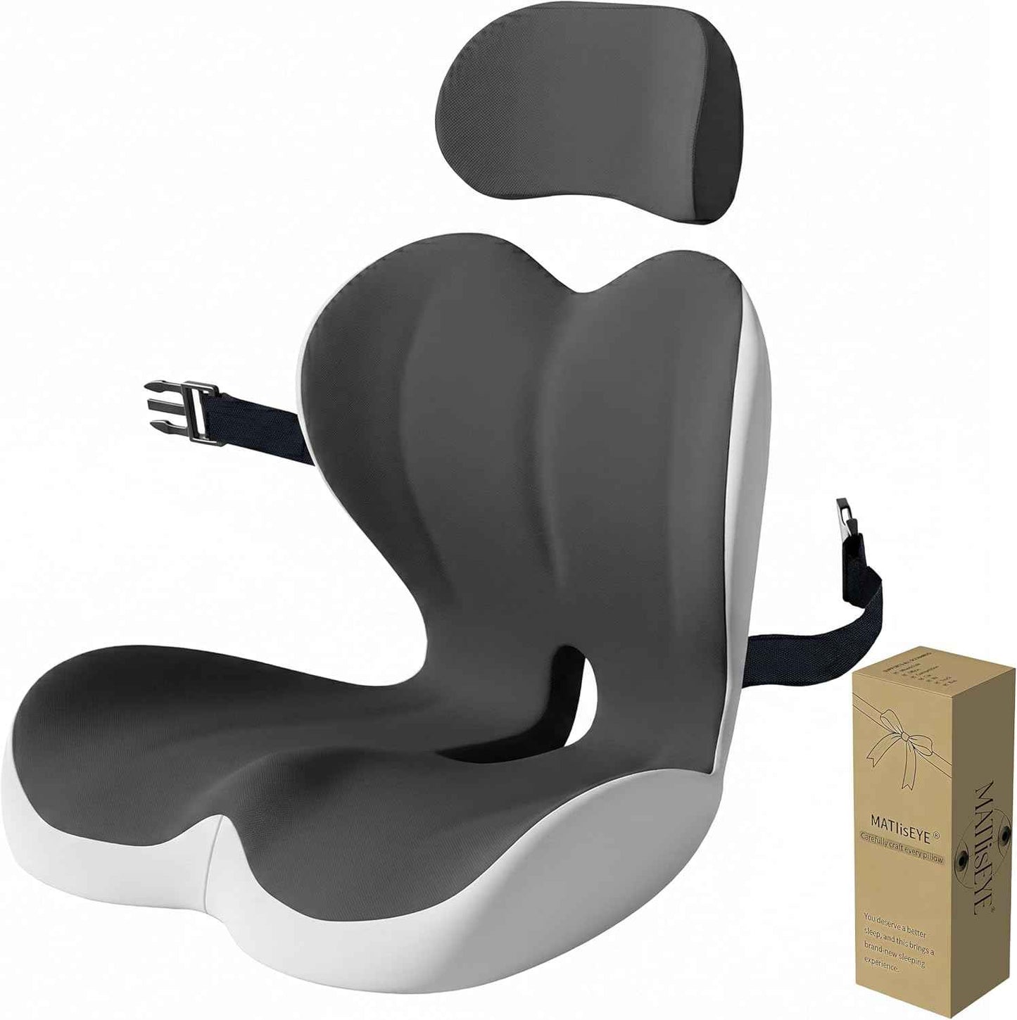 Truck Seat Cushion and Headrest 2 in 1 Set for Truck Drivers Coccyx Sciatica Pain Relief with Adjustable Strap Washable Non Slip Memory Foam Ergonomic Cushion for Back Support Long Driving Semi Truck