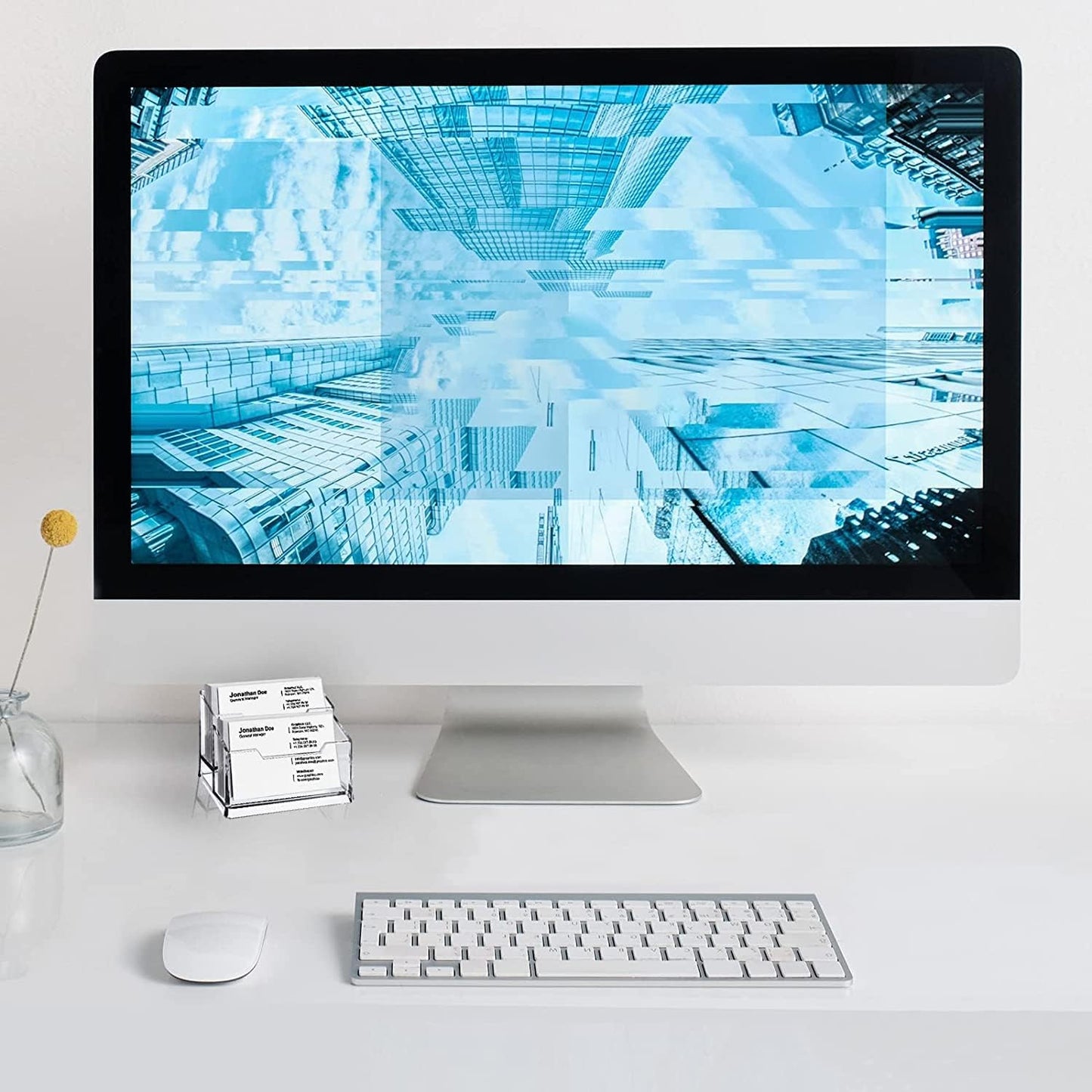 3 Pack Clear Acrylic Business Card Holder,2 Tier Premium Acrylic Clear Business Card Holder Stand for Desk Fits 100 Business Cards