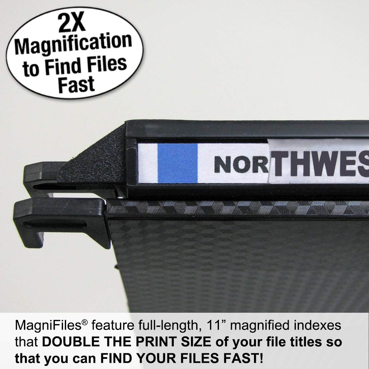 Ultimate Office MagniFile Hanging File Folders V Base Letter Size with 11 inch Magnified Indexes That Double The Size of Your File Titles to Find Files Fast. (Set of 10 Black)