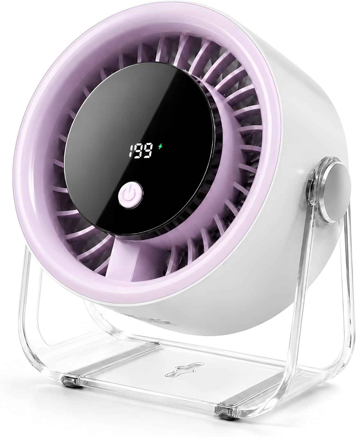 Coolking Portable Desk Fan for Bedroom, 199 Speeds Rechargeable USB Table Fan with 4000mAh Battery, 360° Rotation, LED Display, Quiet Wall-Mountable Personal Cooling Fan for Home Office (Purple)
