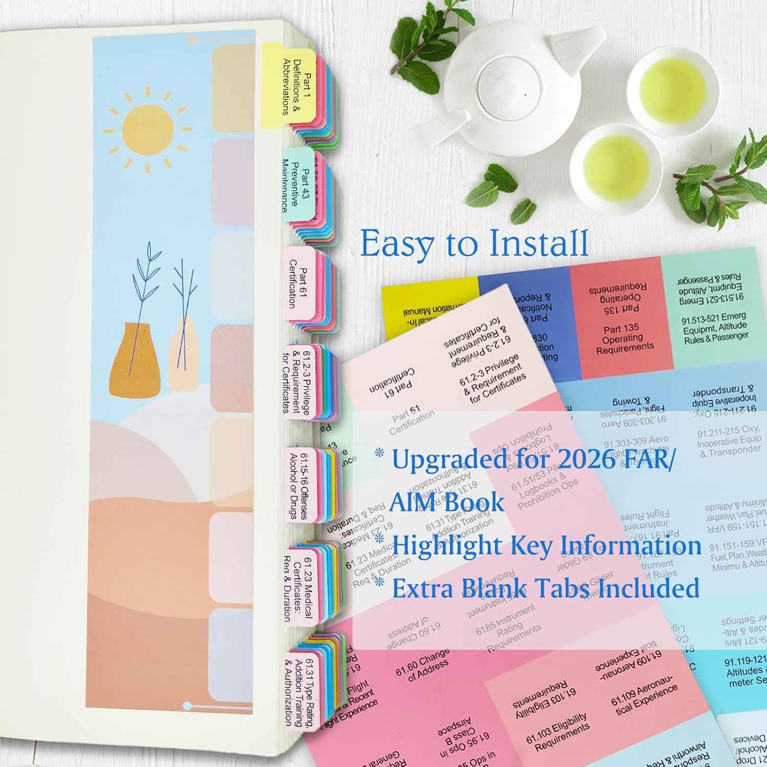 FAR AIM 2026 Index Tabs for Private Pilot（Book NOT Included）, Upgraded Complete Tabs for Far/Aim 2026, Include 93pcs Tear-Resistant Color-Coded and Laminated Tabs with Bookmark and Placement Template