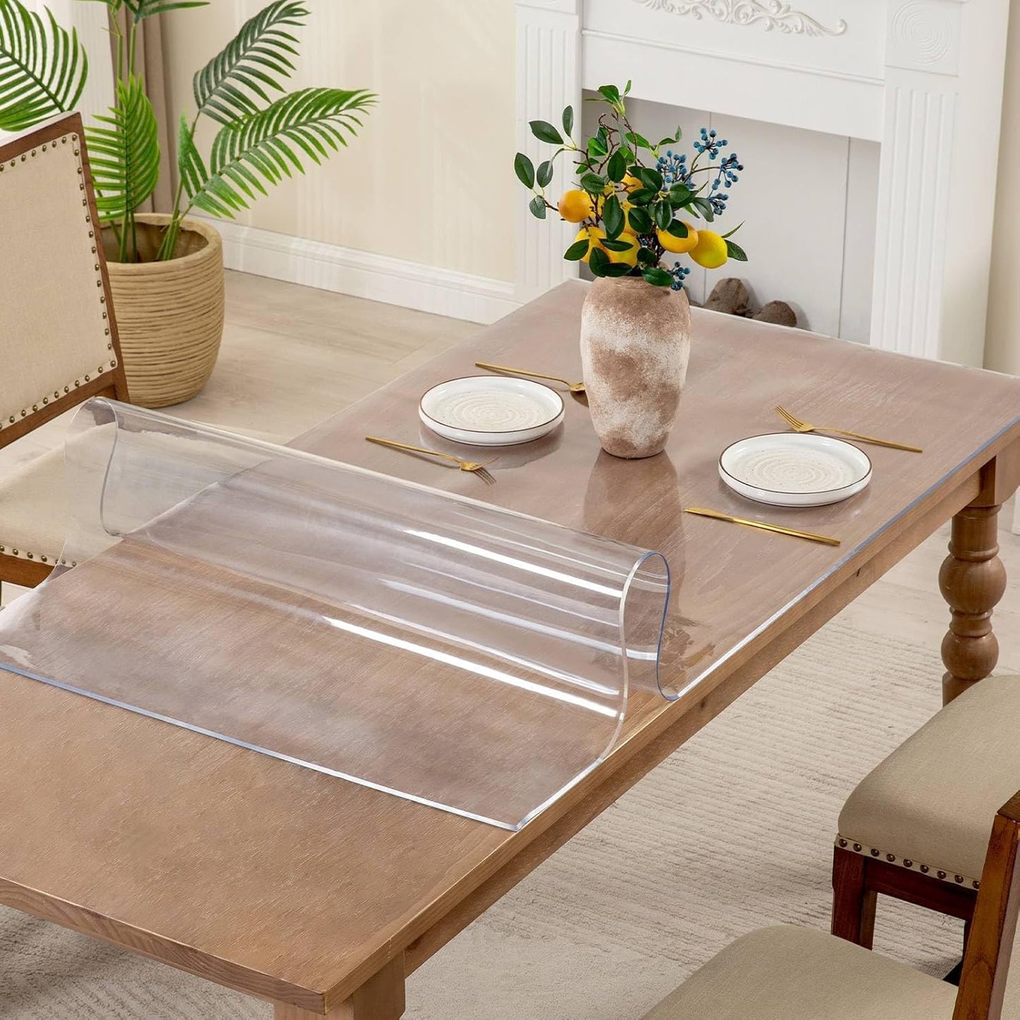 20 x 30 Inch Clear Table Cover Protector, 2mm Thick Clear Table Protector for Dining Room Table, Plastic Table Cover, Waterproof Table Pad for Kitchen, Office