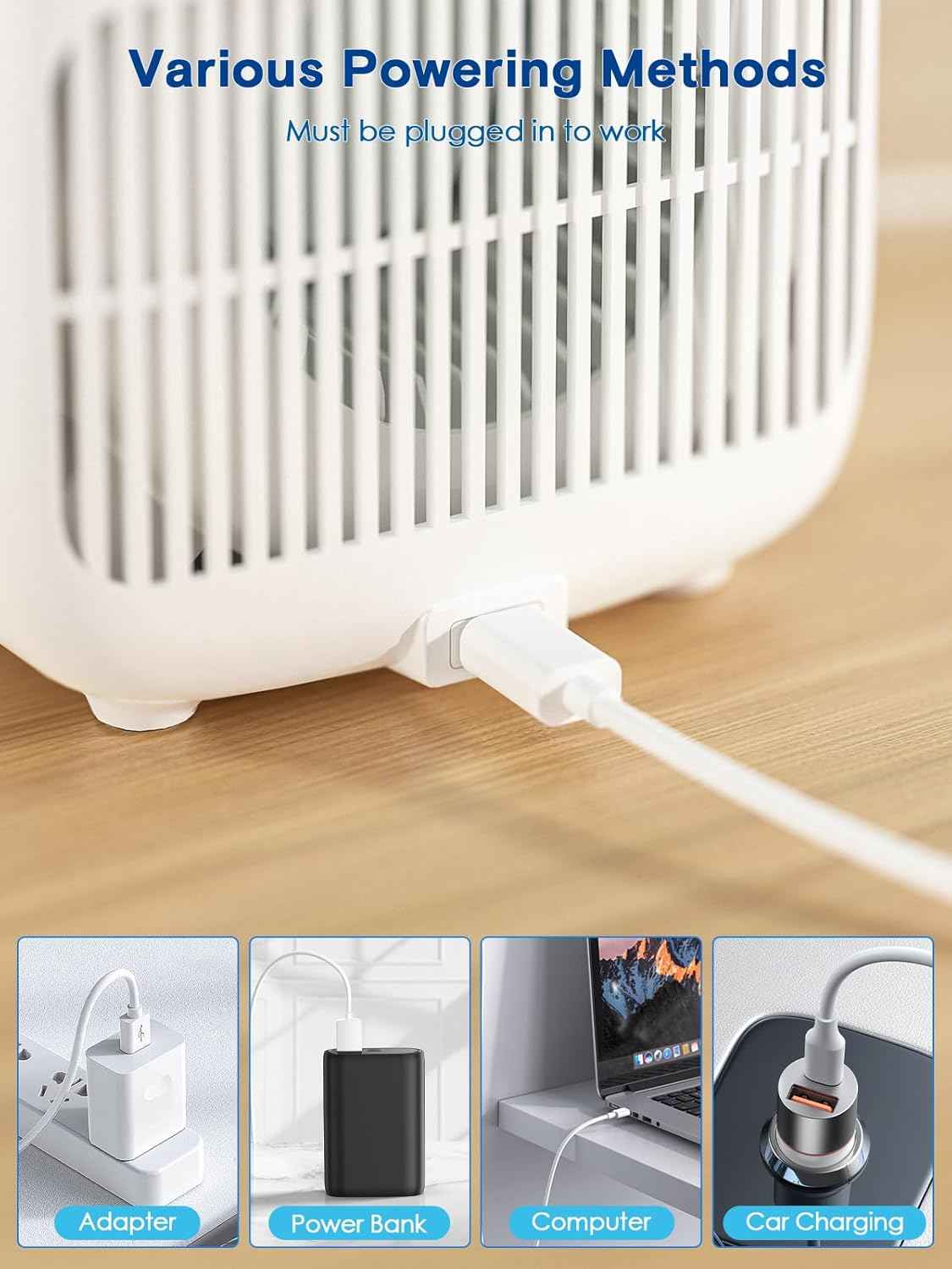 let'me Desk Fan, Portable Bladeless Fan 11.8 inch Small Personal Cooling Fan with 5 Colors Touch Control LED Light, Quiet Table Fan for Office, Home, Bedroom