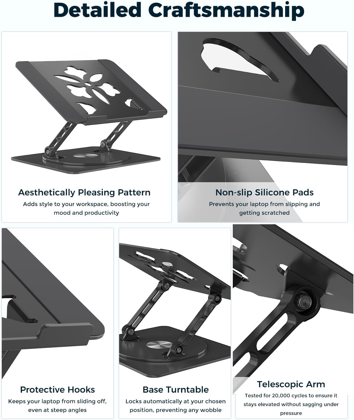 Aoviho 360° Rotating Laptop Stand for Desk | Adjustable, Foldable, Portable Aluminum Ergonomic Riser | Compatible with MacBook, Dell, HP & All Laptops 10-16 inch | Black