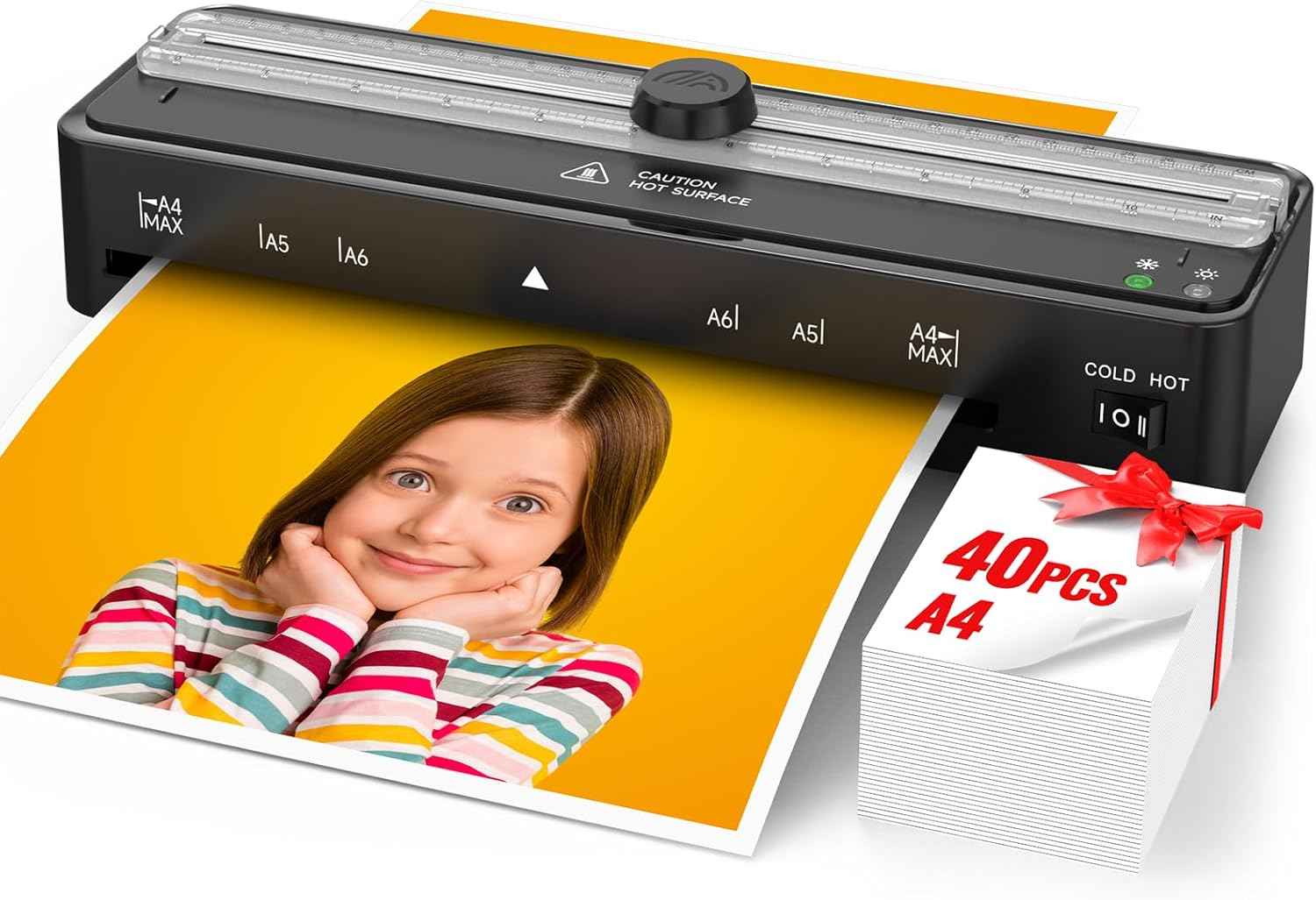 Laminator Machine with 40 Pack Letter Size Laminating Pouches (8.5" x 11"), Thermal and Cold Lamination, Built-in Cutter, Quick Warm-Up, 9 Inch Portable Laminator for Home, Office and School