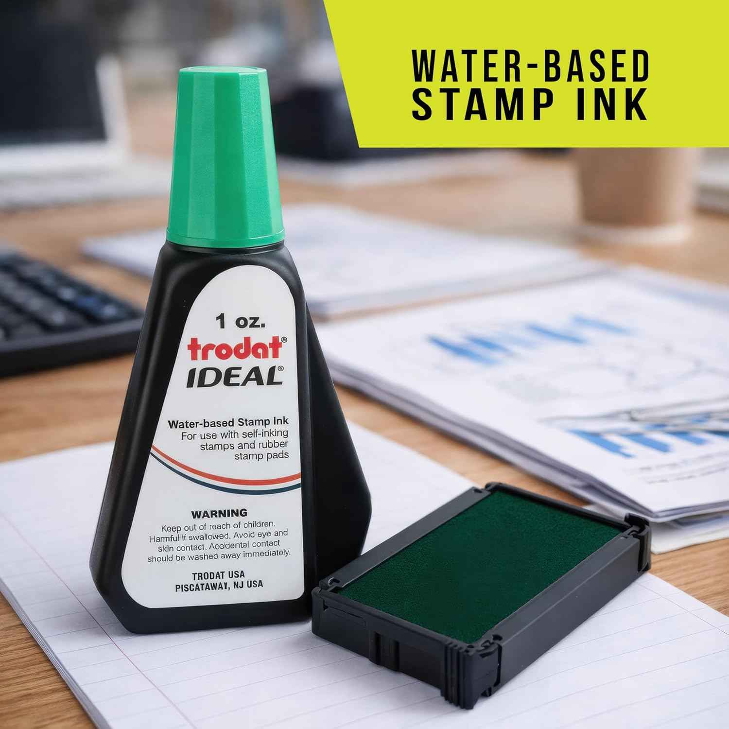 Self-Inking Stamp Ink - 1oz Refill Bottle- Green