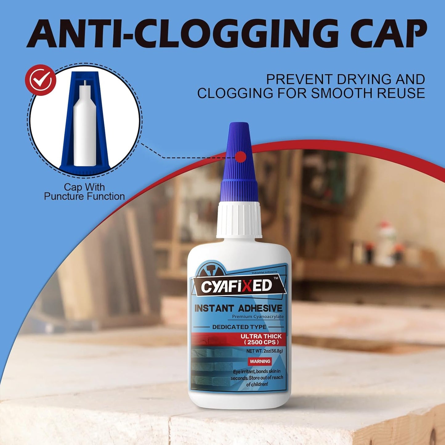 Professional Grade Cyanoacrylate Super Glue, Ultra Thick Viscosity CA Glue for Woodworking, 2 oz. (56.8 Grams) - Instant Adhesive for Woodworking, Gap Filling, Heavy Duty Wood Bonding