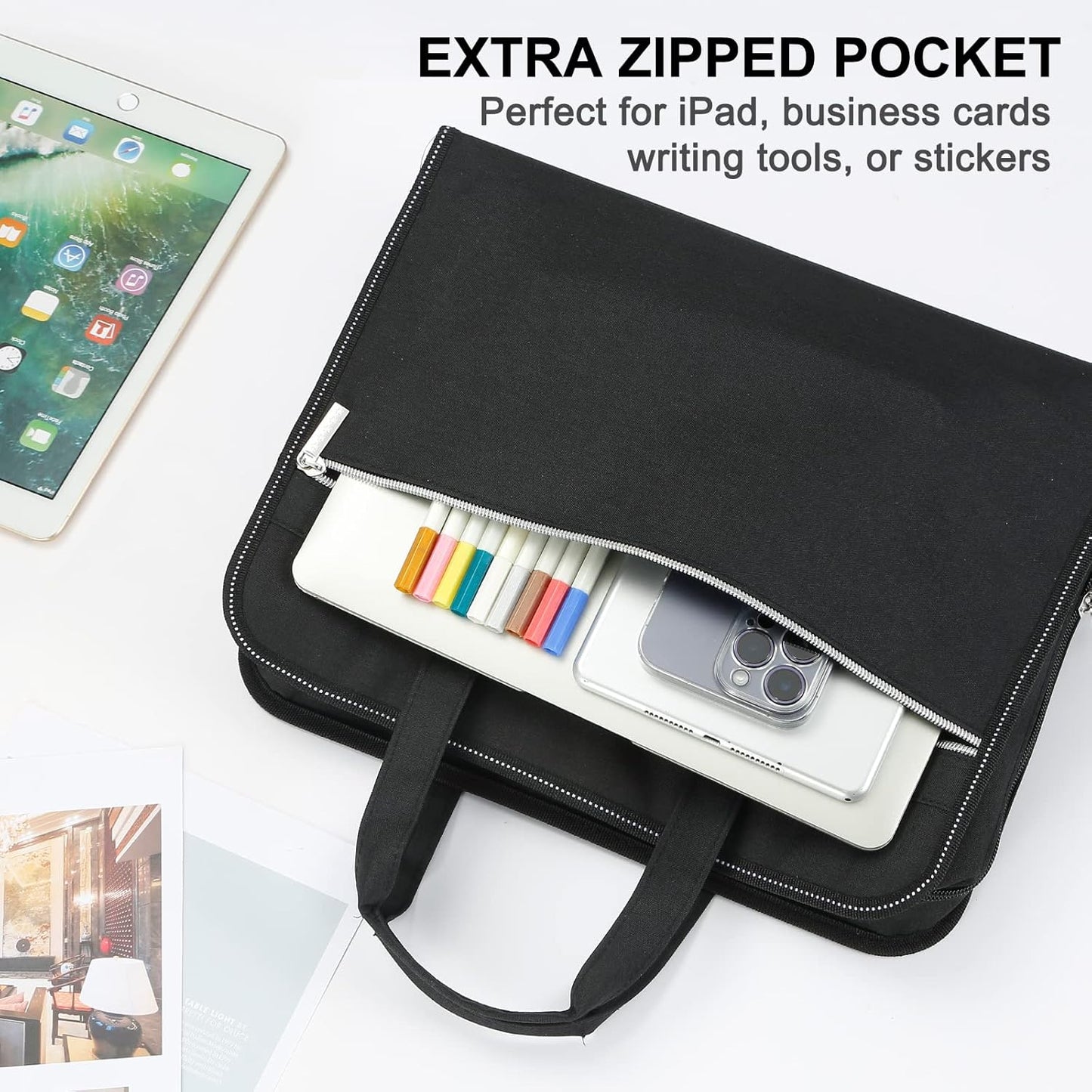 26 Pockets Expanding File Folder with Handle & Zipper, Portable A4/Letter Size Accordion File Organizer, Waterproof Document Organizer Bag for Office, School, Business Travel, Home - Black