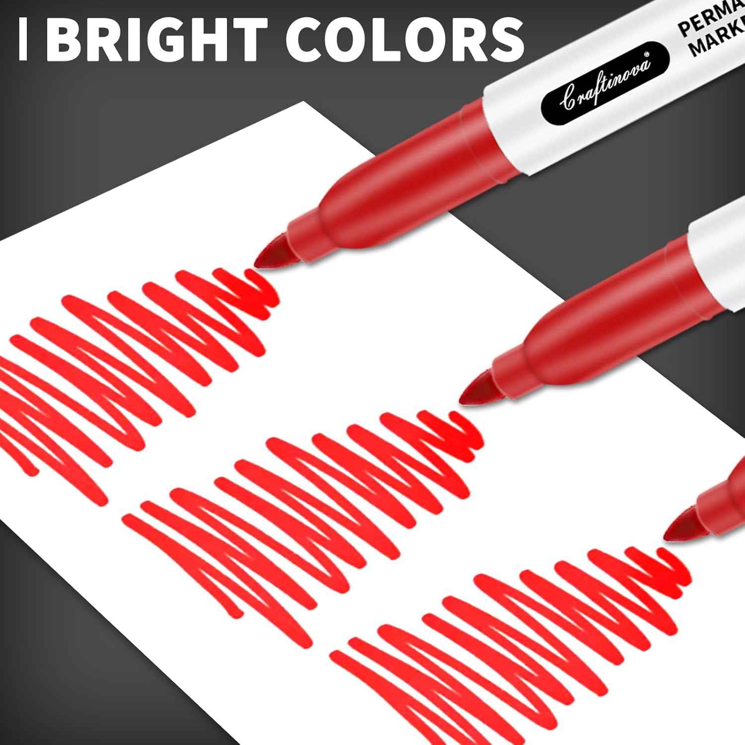 Red Permanent Marker Bulk, Fine Point Markers work on Plastic Metal Wood etc., Waterproof, Quick Drying, Fade Resistant, No smear, Perfect for Classroom, Home, Office, 30 Count