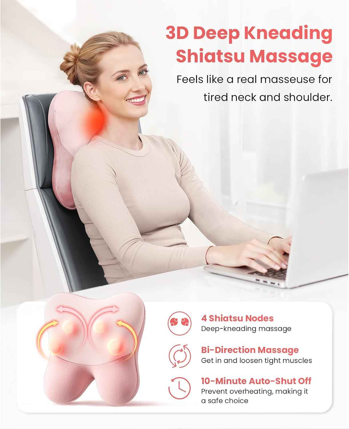 BOB AND BRAD Back Massager with Heat FSA Eligible, EZBack Corded Back Massager for Pain Relief Deep Tissue, Shiatsu Back Massage Pillow, Soothing Muscle Tension Upper & Lower Back Relief