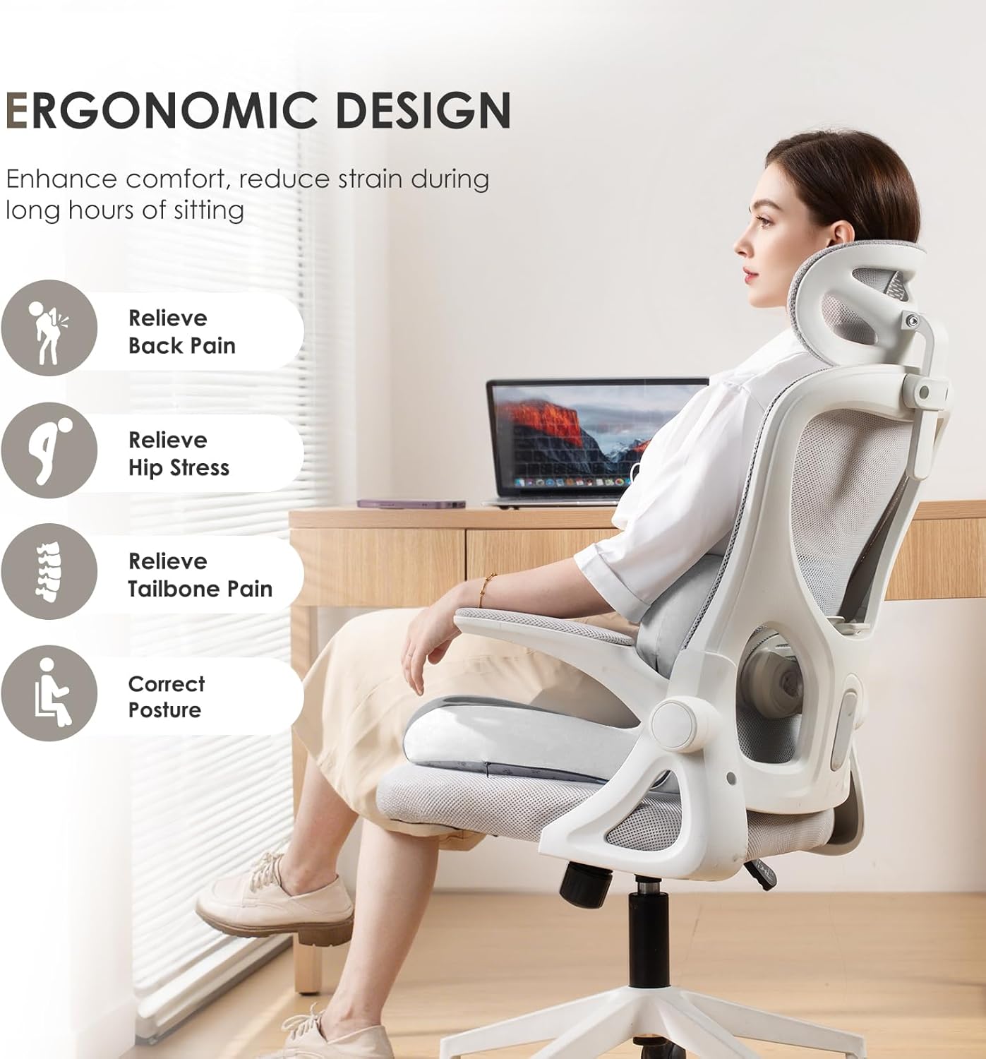 FLORICH Memory Foam Truck Seat Cushion,Car Seat Cushion and Lumbar Support Pillow for Office Chair, Ergonomic Back Support & Sciatica Relief for Long Drives(Beige Grey)