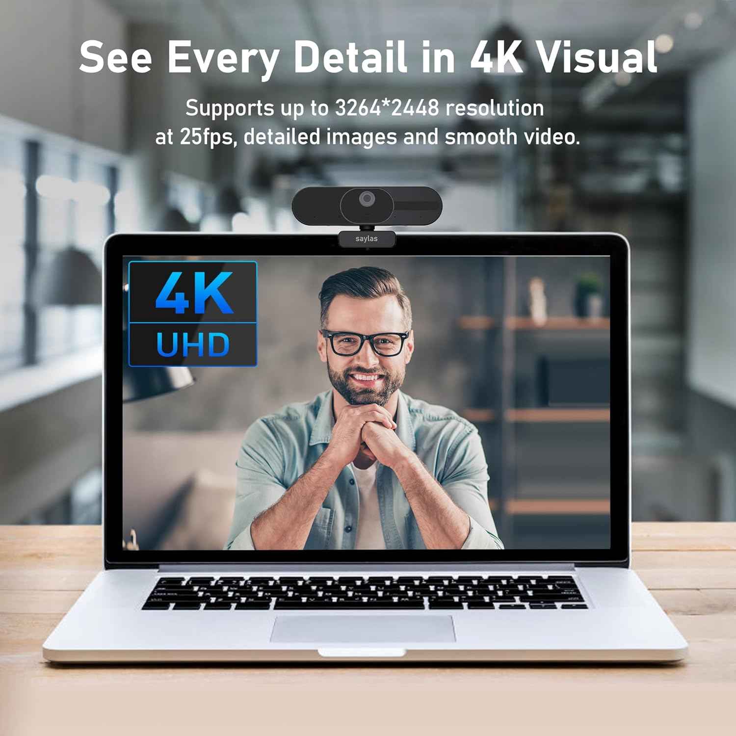 saylas 4K Webcam with Microphone and Speaker, 120° FOV Wide Angle Web cam with Remote, Noise-Cancelling Mics, Auto Focus, Privacy Cover, Plug & Play Web Camera for Computer, USB Webcam for Pc, Laptop