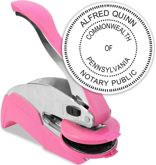MaxMark Notary Seal Round Pink Embosser for Pennsylvania State - Includes Gold Burst Seal Labels (50 Count)