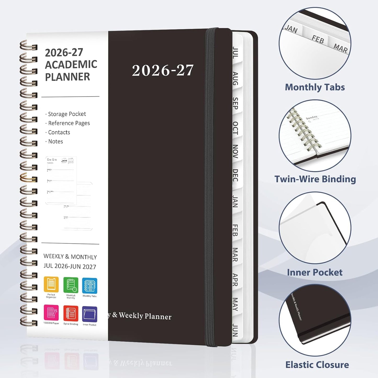 Planner 2026-2027, Weekly and Monthly Academic Year Calendar Planner, July 2026 - June 2027, Daily Agenda Book for Office School Supplies, A5(6.3'' x 8.5'')
