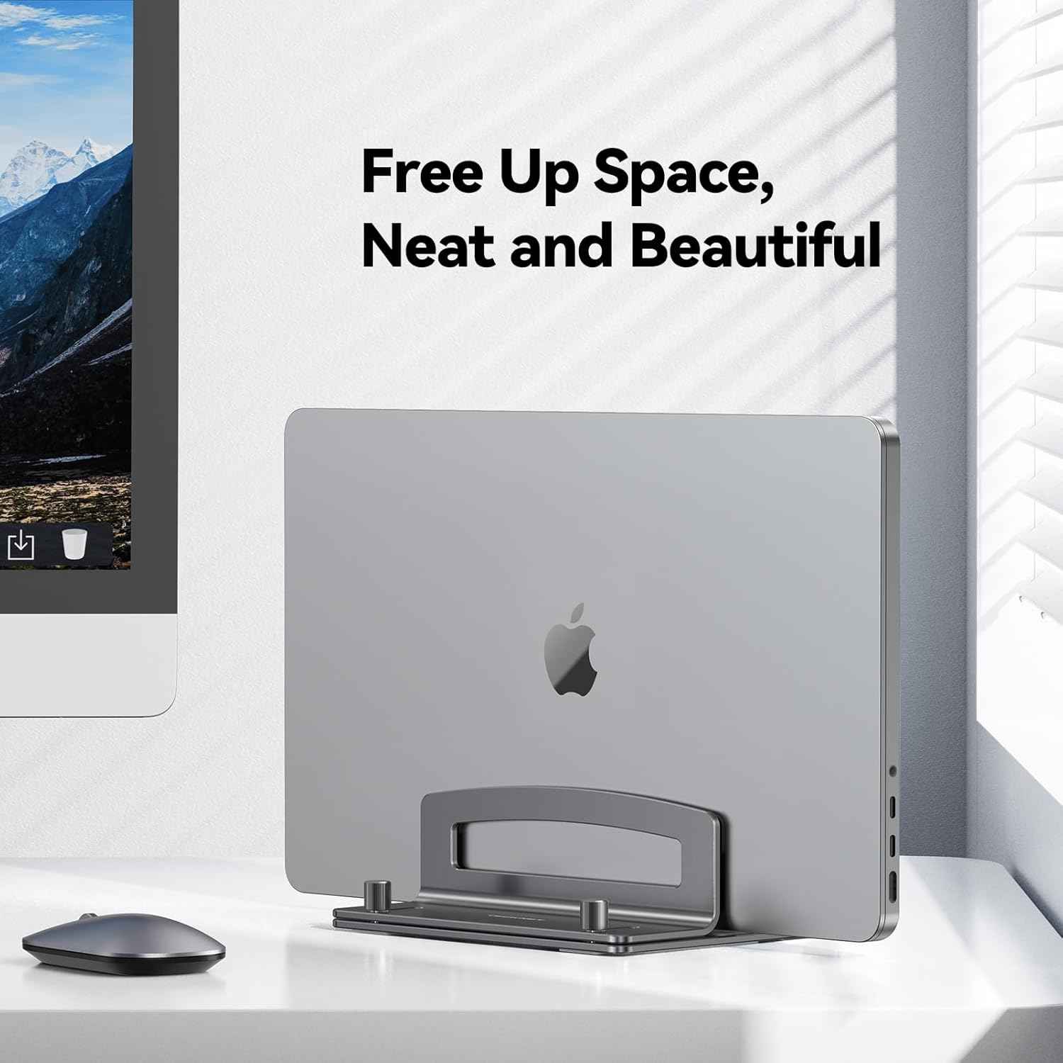 TECKNET Vertical Laptop Stand, Adjustable Aluminum Laptop Stand (Fits Up to 17.3"), Space-Saving Vertical Stand with Non-Slip & Scratch-Resistant Silicone, Compatible with MacBook Pro/Air, Dell, HP