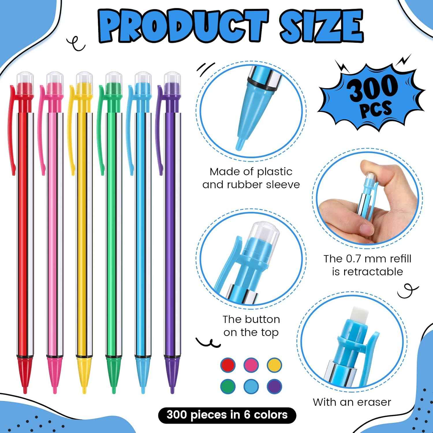 Colarr 300 Pieces Mechanical Pencils 0.7 mm with Eraser Pastel Art Pencils for Kid School Students Artist Writing Drawing for School Student Writing Drawing Sketching