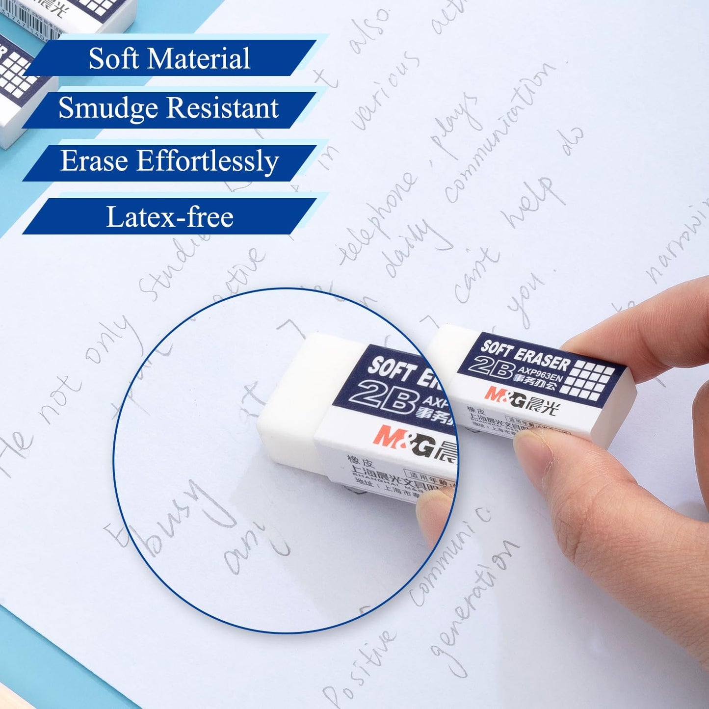 M&G 24 Pack Erasers Pencil Erasers, 2B White Rubber Eraser Rectangular Bulk for Kids School Students Office, Art Erasers for Drawing