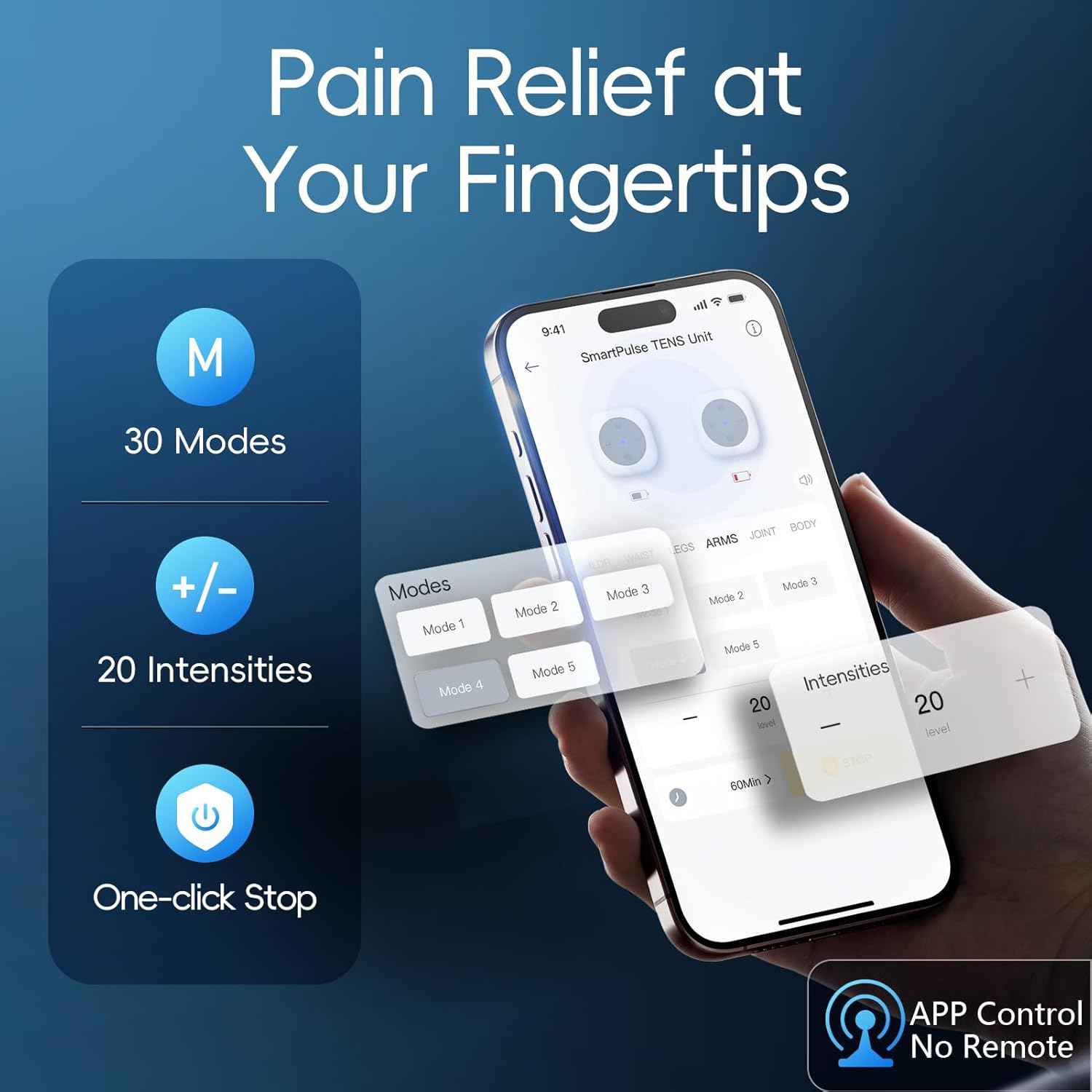 Comfytemp Transcutaneous Electrical Nerve Stimulator, Wireless TENS Unit Muscle Stimulator for Pain Relief, Rechargeable Portable TENS Unit Machine with Two Hosts for Back, Shoulder, Waist, Leg, Arm