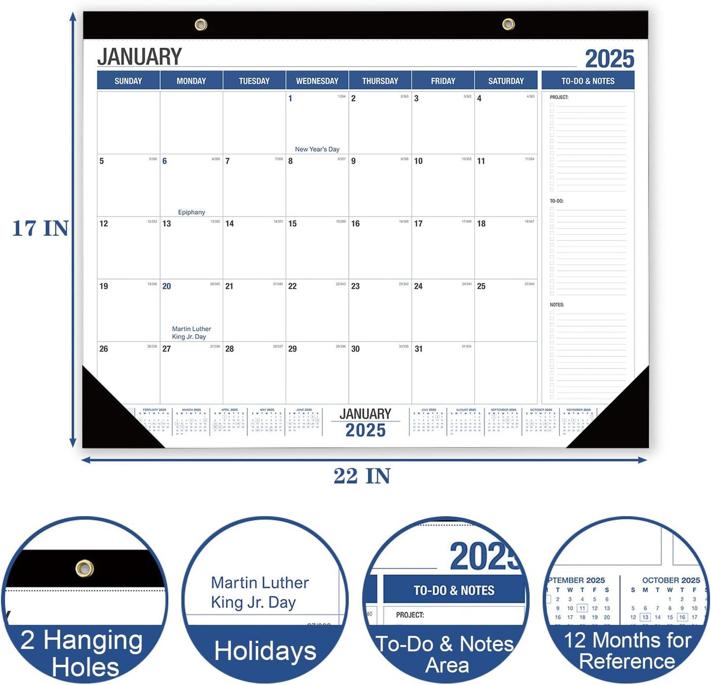 Lateefah Large Desk Calendar 2025-2026, 18 Month Calendar Jan 2025 - Jun 2026, 22" x 17" Desktop Pad Calendar for Office, Home