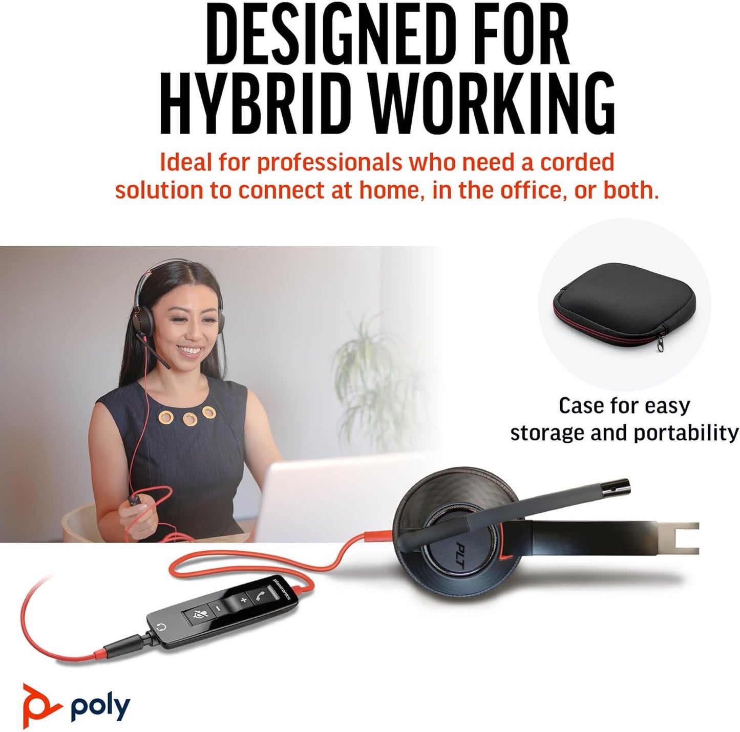 Poly Blackwire 5220 Wired Headset (Plantronics) Flexible Noise-Canceling Boom Mic Ergonomic Design - PC/Mac, Mobile via USB-C, USB-A, 3.5mm - Works w/Teams, Zoom - Amazon Exclusive (9P7X6AA)