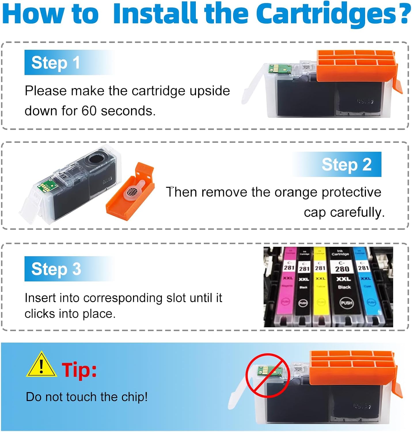 Compatible Ink Cartridge Replacement for Canon 280 281 CLI 281 CLI-281 XXL (3 Black) for Pixma TS702 TS6120 TS6220 TS6320 TR7520 TR8520 TS9520 TS9521C TS8220 TS8322