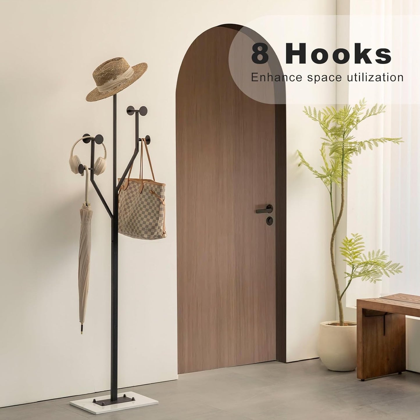 Heavy Duty Coat Rack Tree-shaped Metal Freestanding Coat Tree with Sturdy Marble Base Corner Coat Rack for Bedroom Entryway Hallway 14.96 x 10.24 x 68.9 Inches (Black) - Lumora Desk